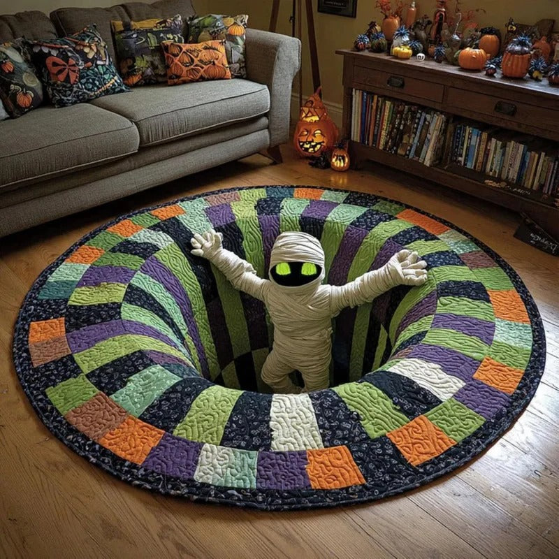 3D Vortex Illusion Round Rug – Halloween Spiral Ghost Floor Mat
