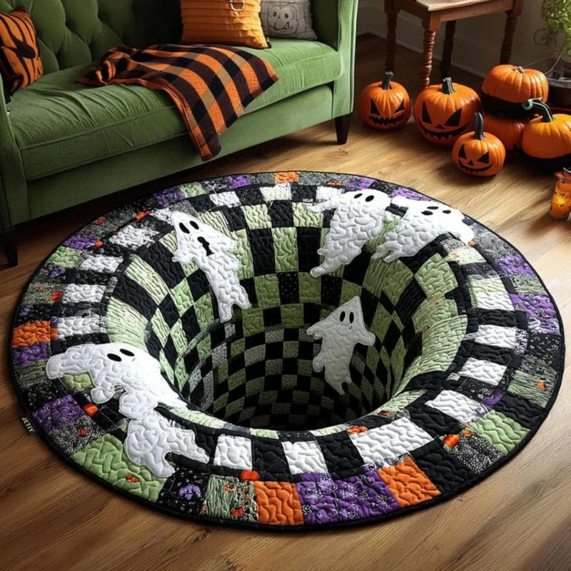 3D Vortex Illusion Round Rug – Halloween Spiral Ghost Floor Mat