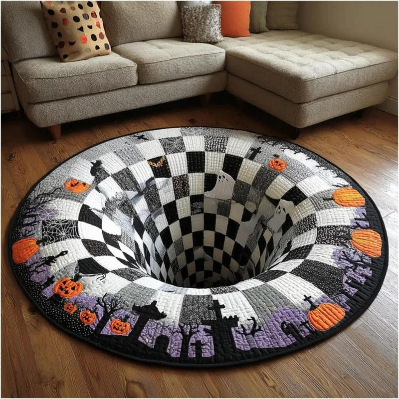 3D Vortex Illusion Round Rug – Halloween Spiral Ghost Floor Mat