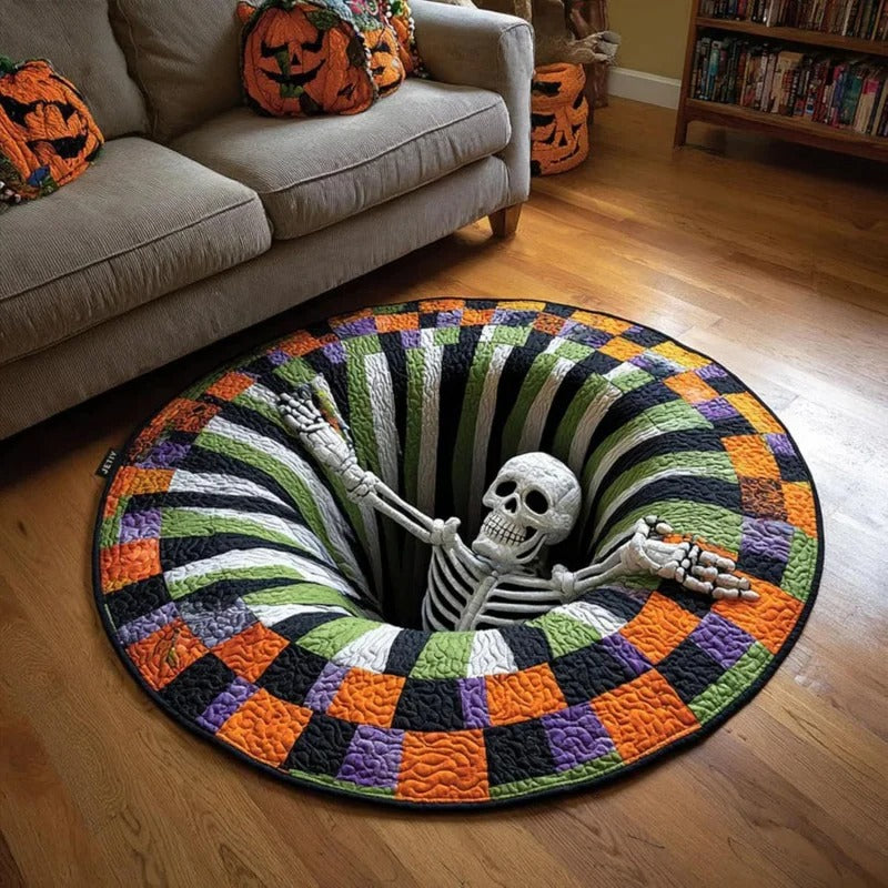 3D Vortex Illusion Round Rug – Halloween Spiral Ghost Floor Mat