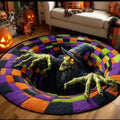 3D Vortex Illusion Round Rug – Halloween Spiral Ghost Floor Mat