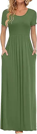 Women's Short Sleeve Loose Plain Casual Long Maxi Dresses for Women 2025