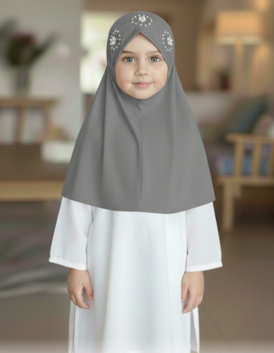 Flower Pookie Hijab for Kids- Kids Jersey Hijab
