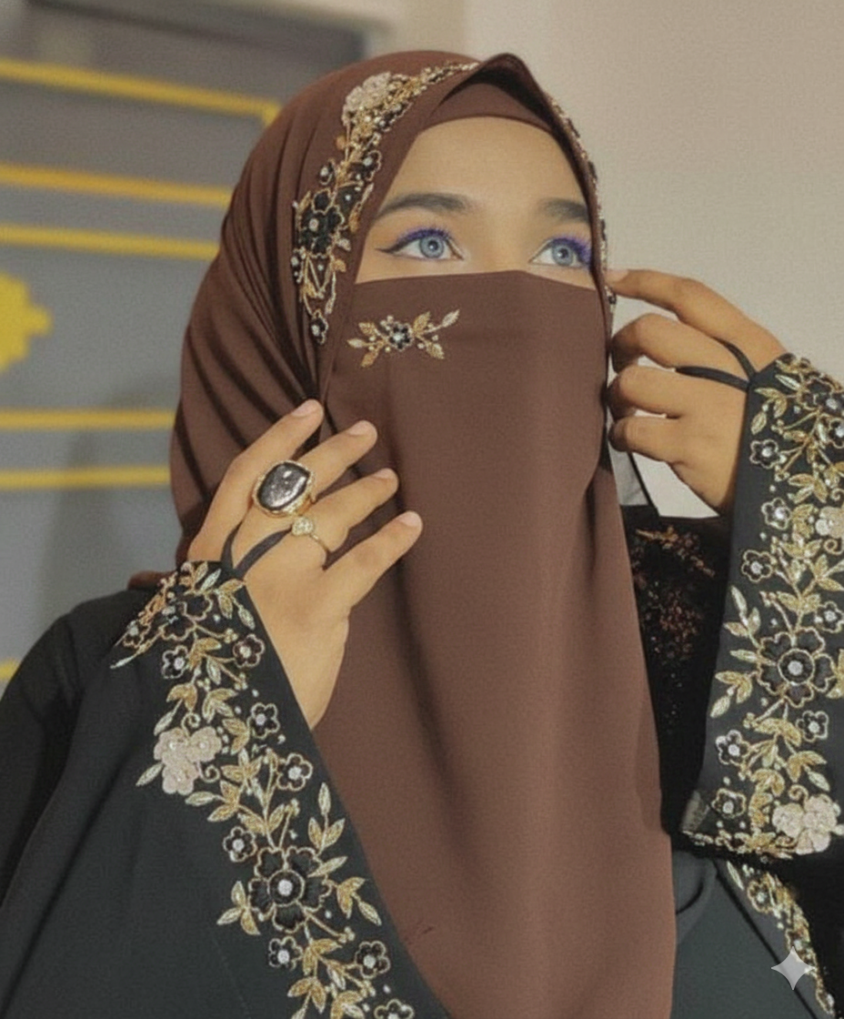 Malaysian Chiffon Hijab with Niqab | Hand-Embellished Wedding & Occasion Wear – Savvy Bazaar