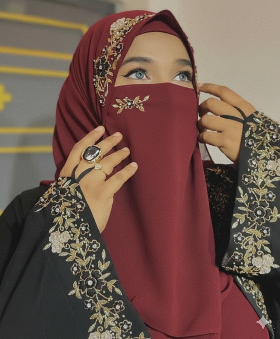 Malaysian Chiffon Hijab with Niqab | Hand-Embellished Wedding & Occasion Wear – Savvy Bazaar