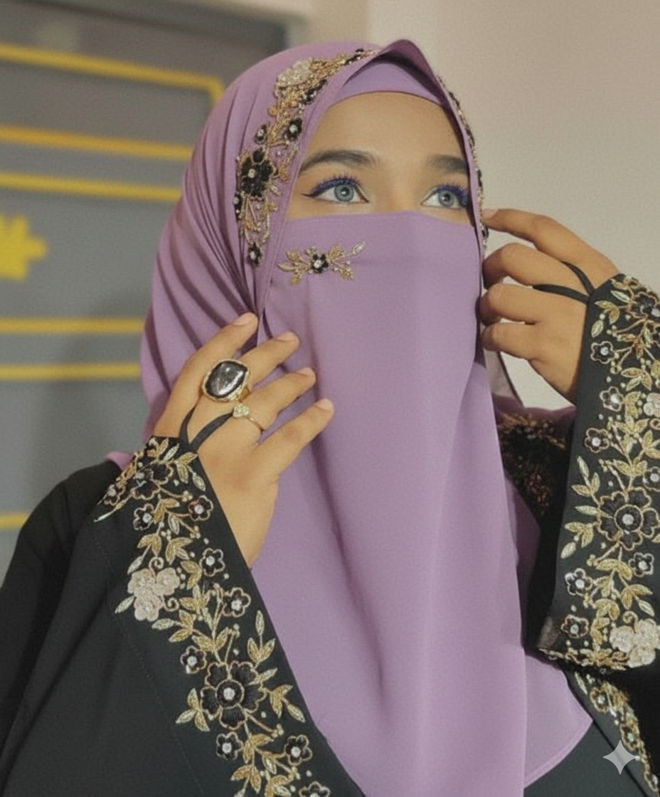 Malaysian Chiffon Hijab with Niqab | Hand-Embellished Wedding & Occasion Wear – Savvy Bazaar
