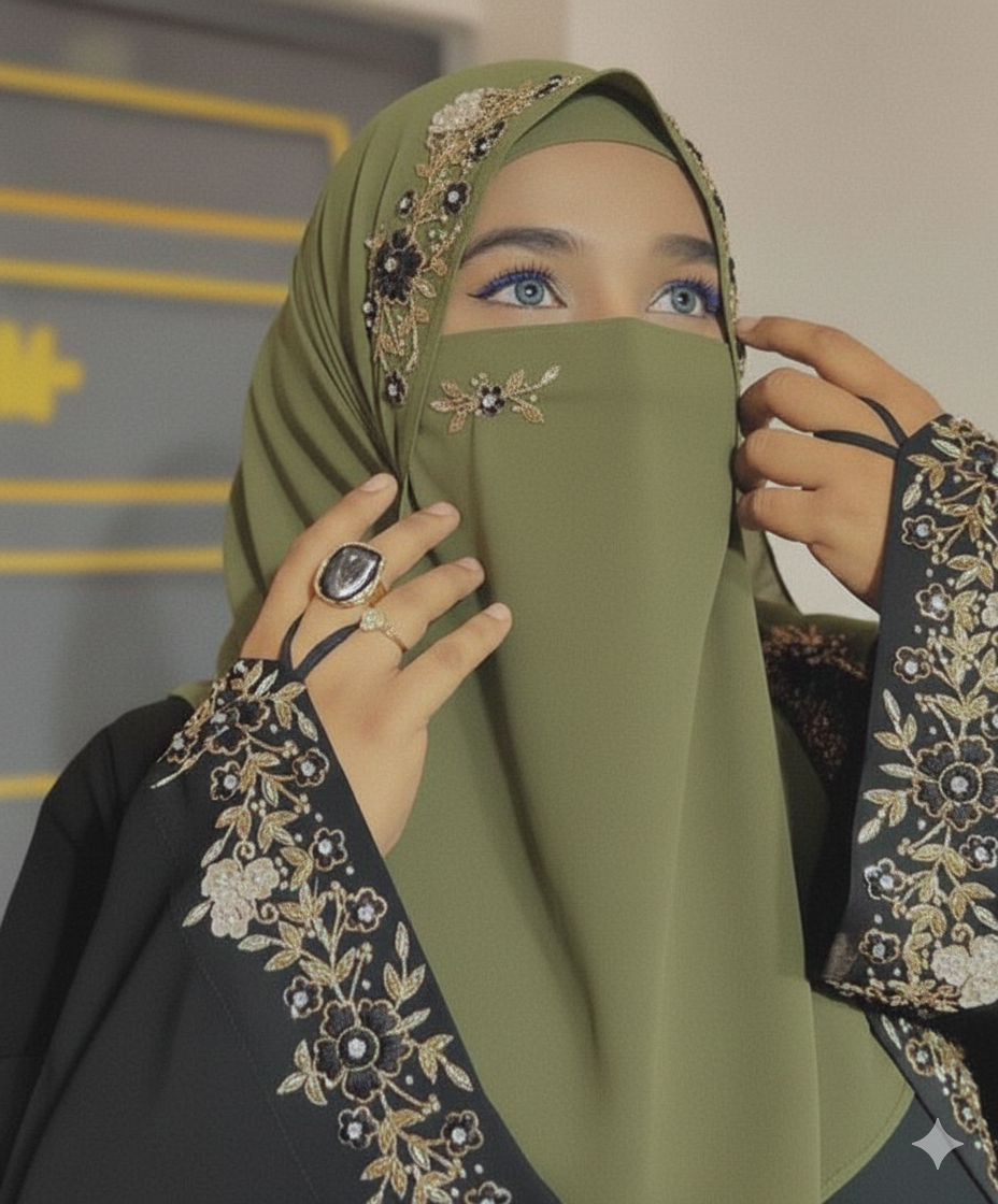 Malaysian Chiffon Hijab with Niqab | Hand-Embellished Wedding & Occasion Wear – Savvy Bazaar