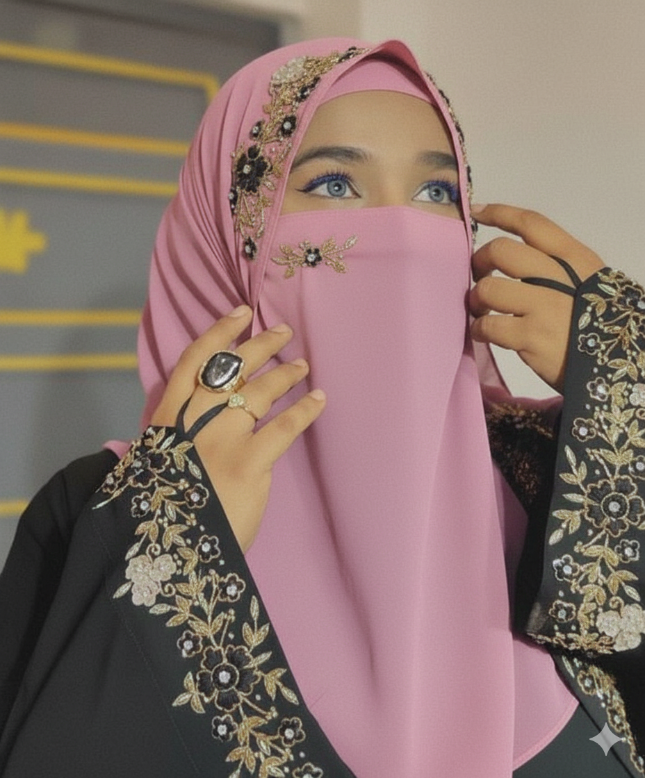 Malaysian Chiffon Hijab with Niqab | Hand-Embellished Wedding & Occasion Wear – Savvy Bazaar