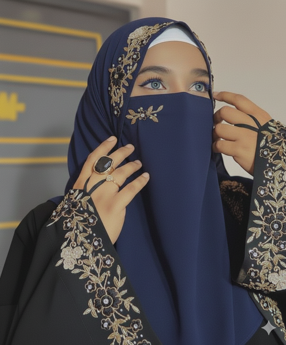 Malaysian Chiffon Hijab with Niqab | Hand-Embellished Wedding & Occasion Wear – Savvy Bazaar