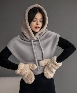 Aurora Faux Shearling Hooded Scarf – 2-in-1 Reversible Winter Wrap
