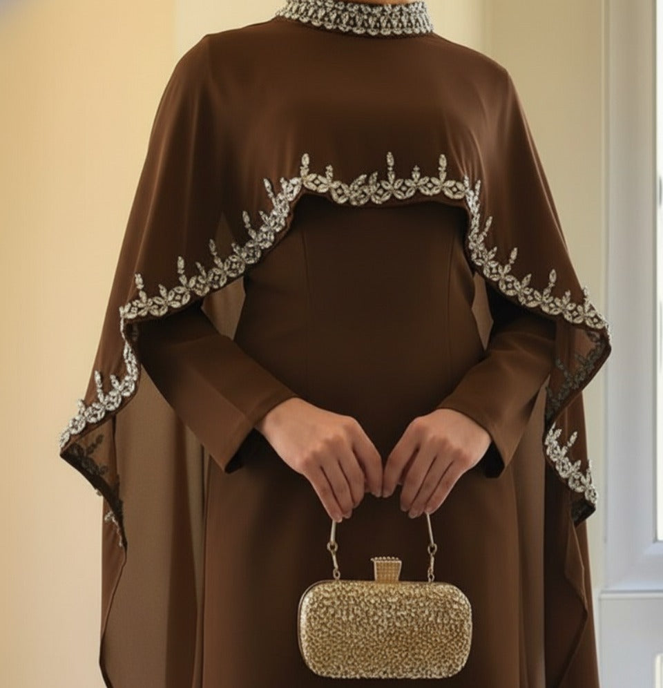 Celestial Rhinestone Cape Abaya | Luxury 2-Piece Set