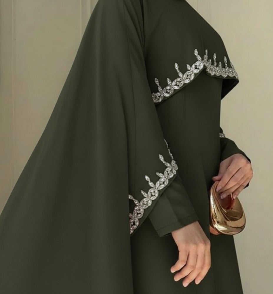 Celestial Rhinestone Cape Abaya | Luxury 2-Piece Set