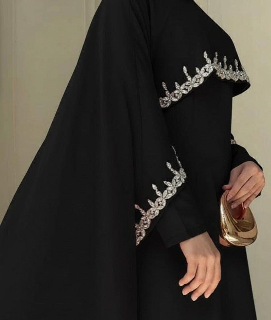 Celestial Rhinestone Cape Abaya | Luxury 2-Piece Set