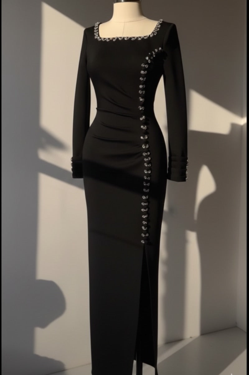 Blush Crystal Slit Evening Gown