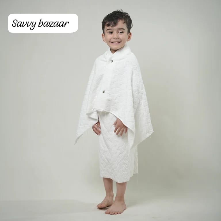 Kids Ihram for Boys – Easy Wear Button Ihram | No Stitching  | Lightweight &amp; Breathable