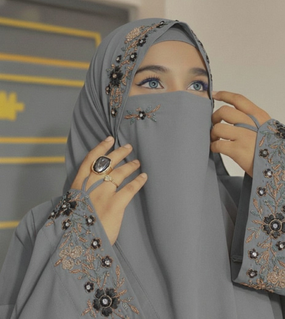 Malaysian Chiffon Hijab with Niqab | Hand-Embellished Wedding & Occasion Wear – Savvy Bazaar