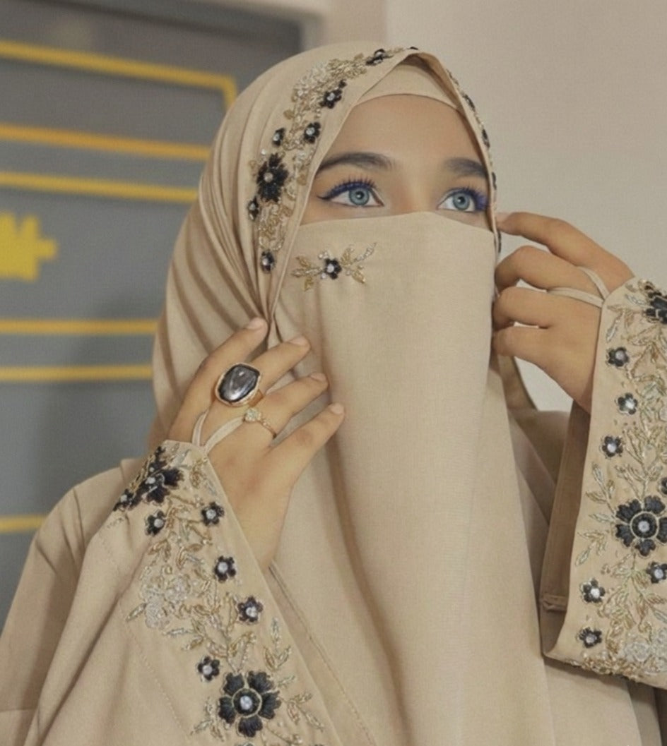 Malaysian Chiffon Hijab with Niqab | Hand-Embellished Wedding & Occasion Wear – Savvy Bazaar