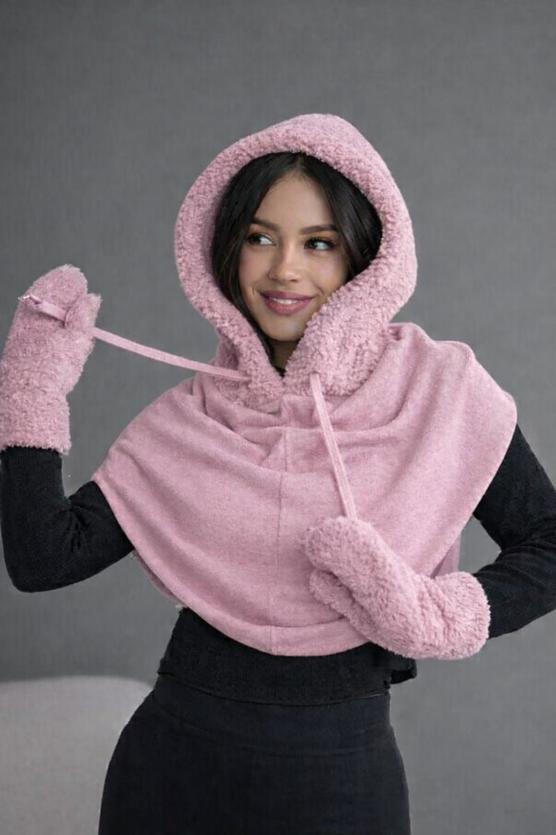 Aurora Faux Shearling Hooded Scarf – 2-in-1 Reversible Winter Wrap