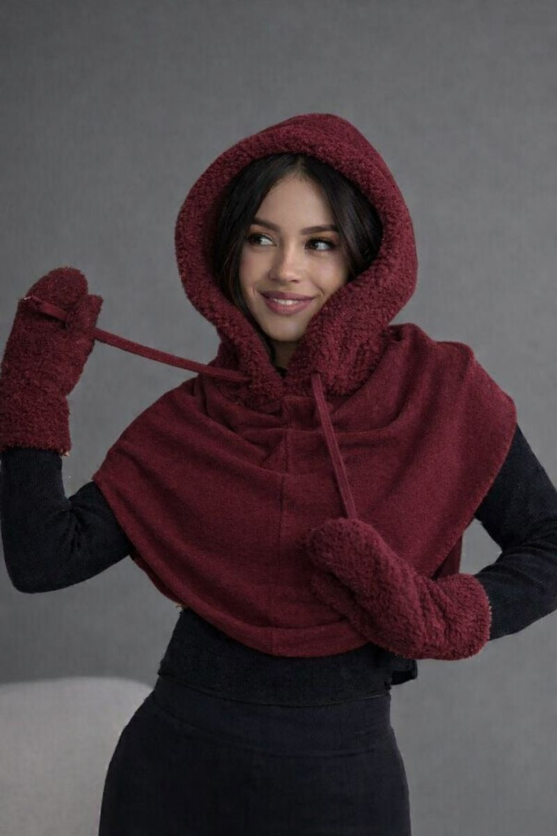 Aurora Faux Shearling Hooded Scarf – 2-in-1 Reversible Winter Wrap