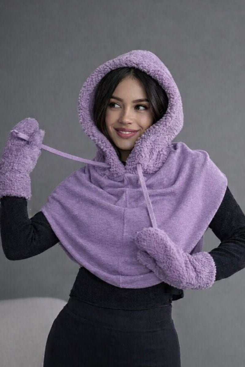 Aurora Faux Shearling Hooded Scarf – 2-in-1 Reversible Winter Wrap