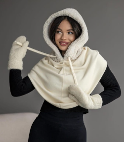 Aurora Faux Shearling Hooded Scarf – 2-in-1 Reversible Winter Wrap