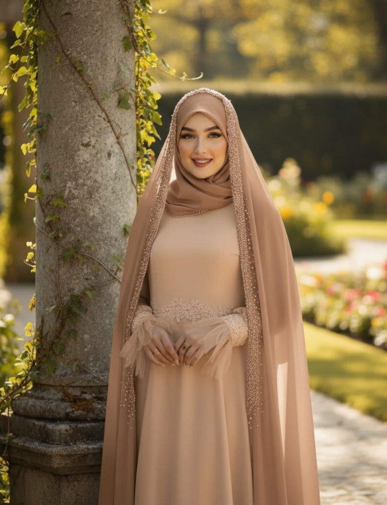 Bridal Pearl Beaded Veil Shawl