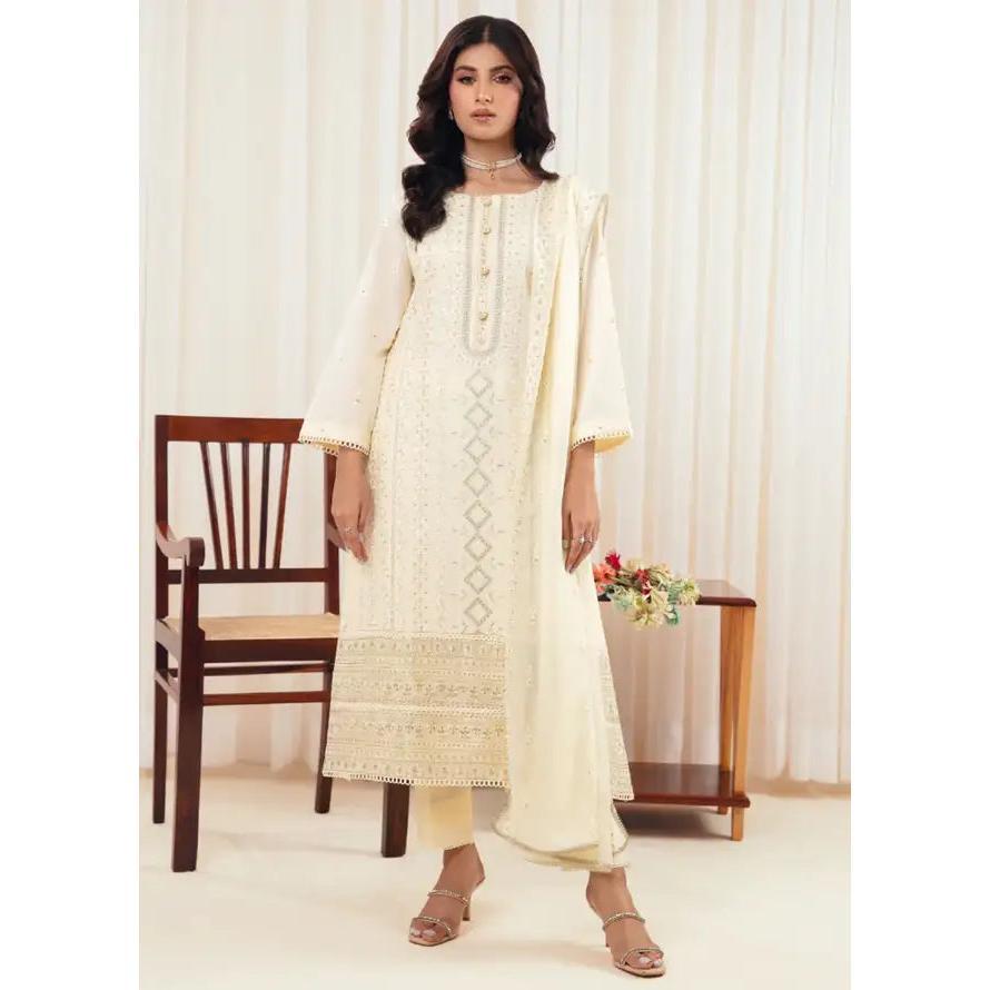 Embroidered Lawn Suit Unstitched 3 Piece AYT24I IL-001 Ivory - Festive Collection Womenswear Clothes