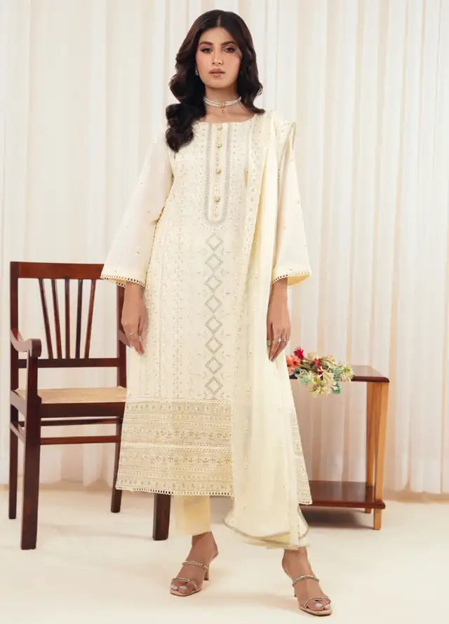 Embroidered Lawn Suit Unstitched 3 Piece AYT24I IL-001 Ivory - Festive Collection