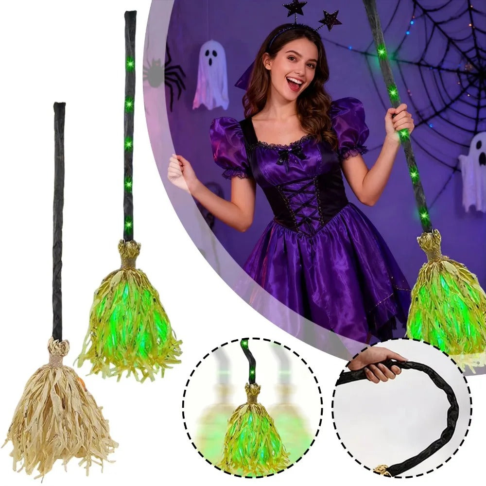Glowing Dancing Witch Broom with Sound & Walking Feet – Halloween Magic Prop
