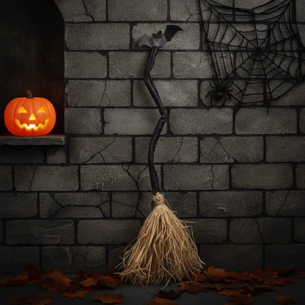 Glowing Dancing Witch Broom with Sound & Walking Feet – Halloween Magic Prop