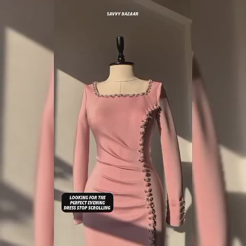 Blush Crystal Slit Evening Gown