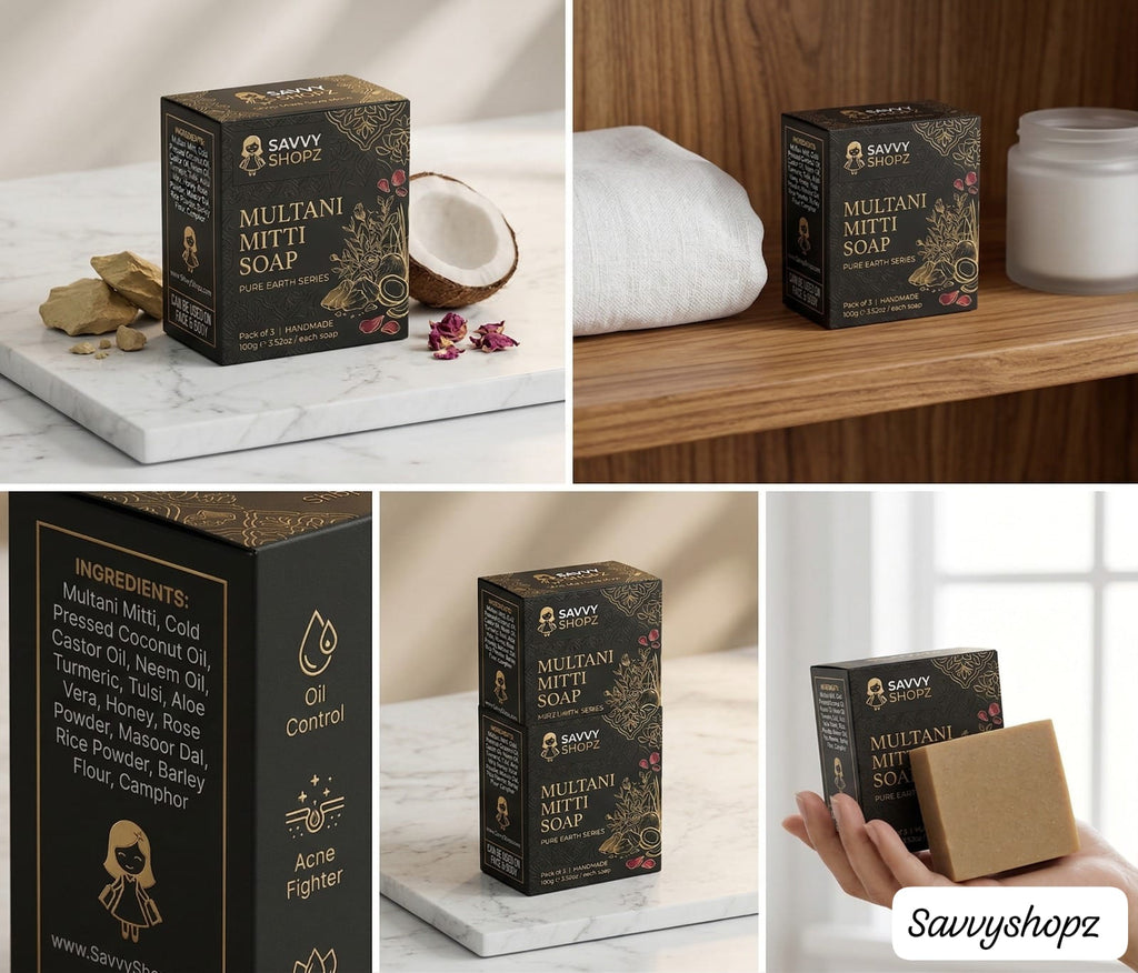 "Ancient Earth Series: Pure Fuller’s Earth (Multani) Detox Soap – Deep Cleansing & Matte Glow (Pack of 12)"