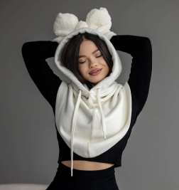 Aurora Faux Shearling Hooded Scarf – 2-in-1 Reversible Winter Wrap